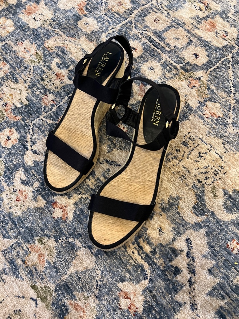 Ralph Lauren Black Espadrille Ankle-Strap Wedge Sandals - Picture 3 of 11